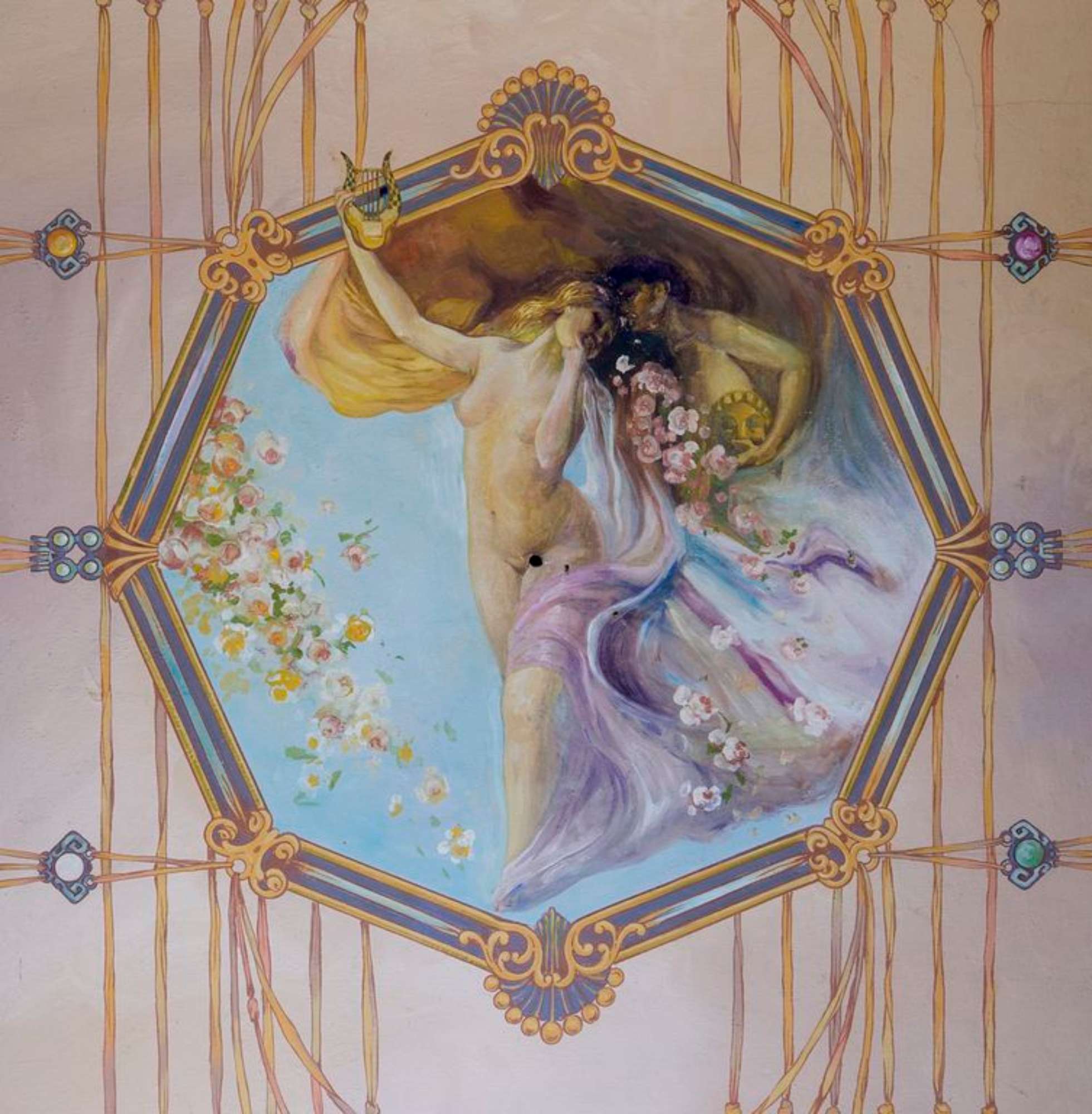 Gualtieri, Teatro Sociale, particolari della decorazione di un retropalco (foto Andrea Scardova, IBC) 2017